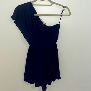 Alice & Olivia A+O One Shoulder Navy Blue Short Romper Elastic Waist Size 0